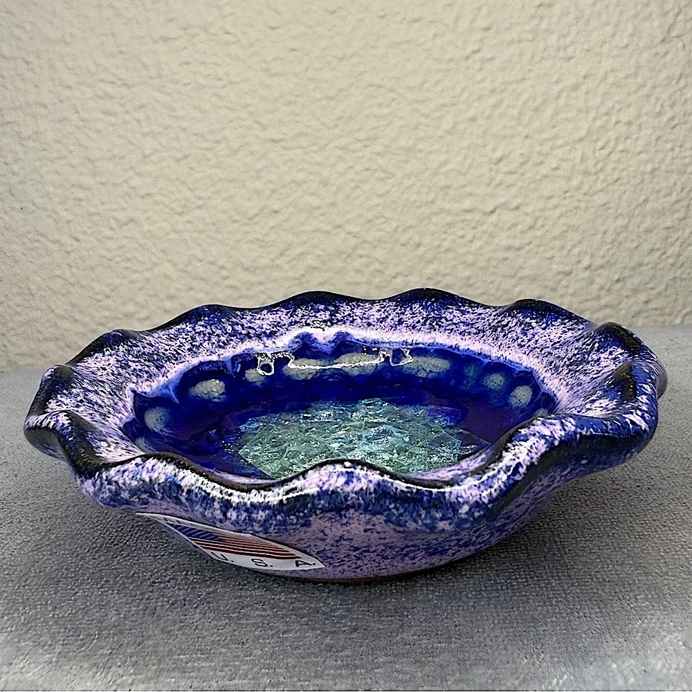 Trinket Dish - Fused Glass Art Pottery Purple/Blue Dish - USA, Down To Earth - Picture 3 of 16